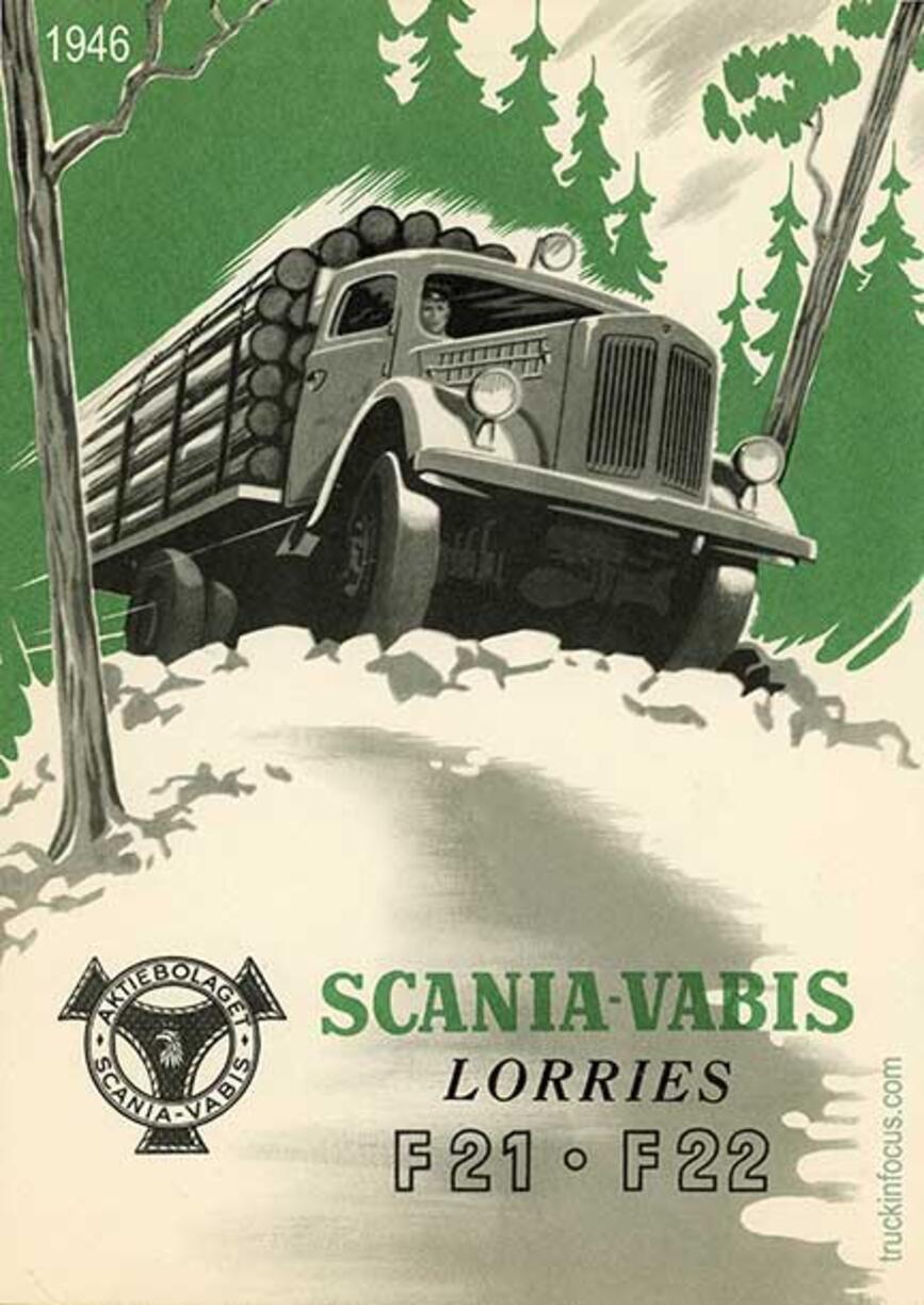 Titelseite eines englischsprachigen Scania-Vabis-Prospekts von 1946