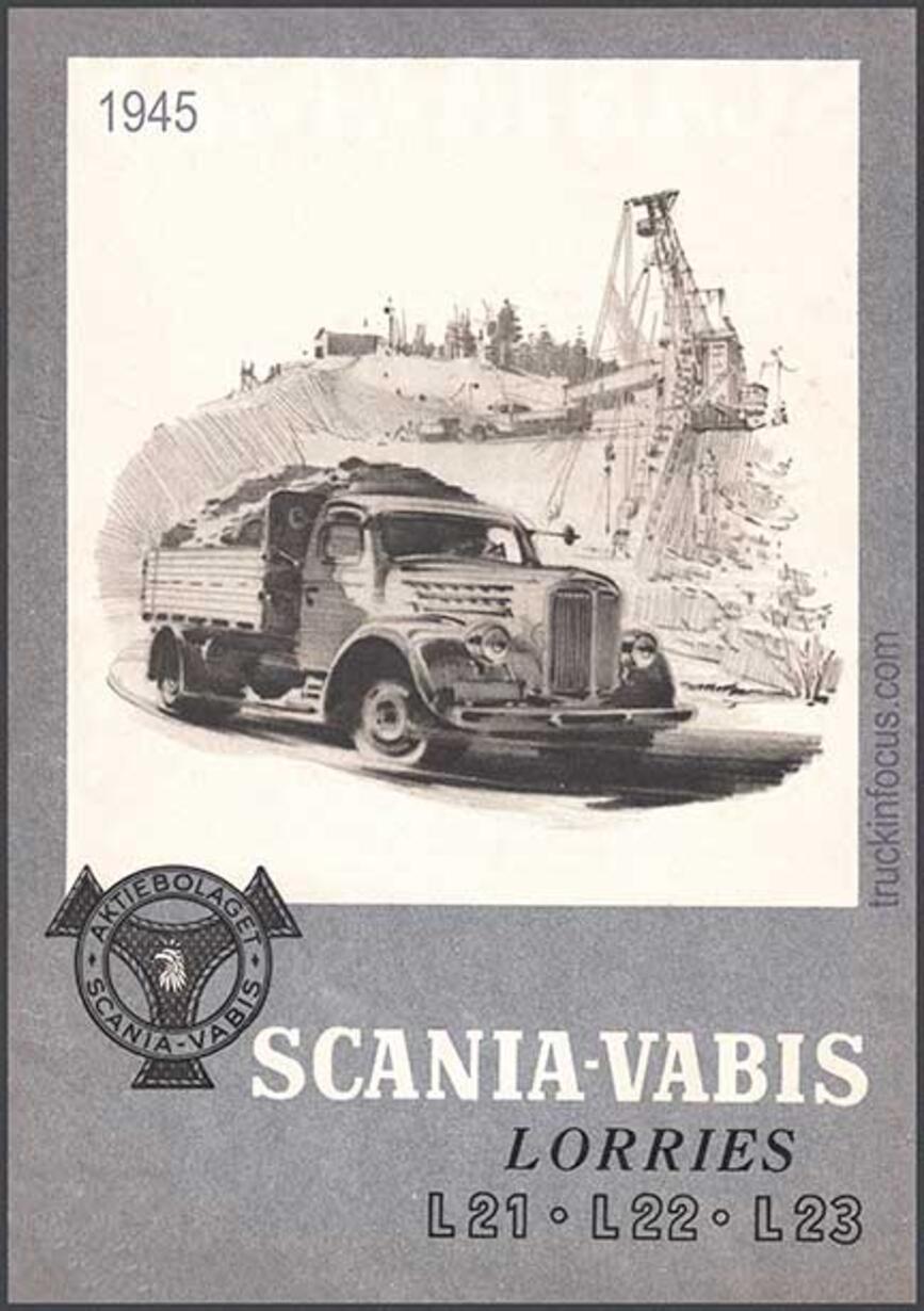 Titelseite eines englischsprachigen Scania-Vabis-Prospekts von 1945