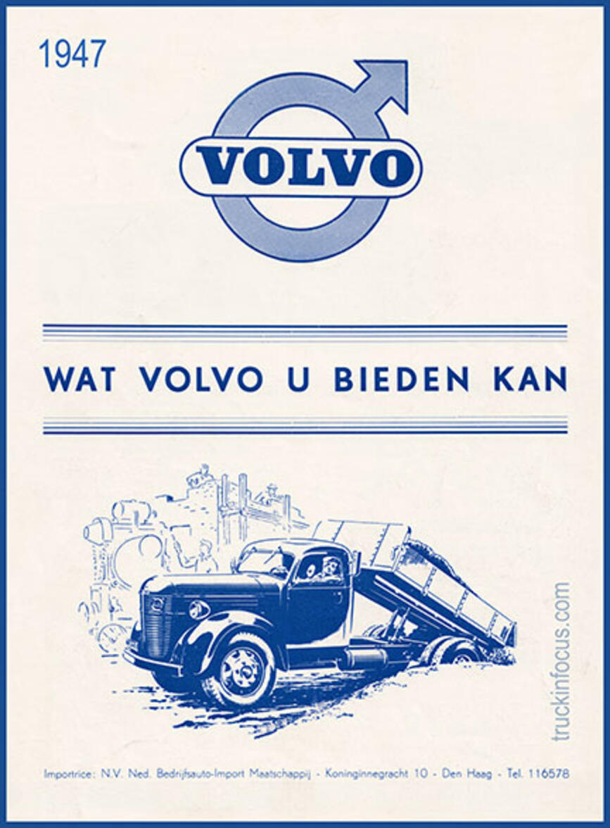 Titelseite aus einem niederländischsprachigen Volvo-Prospekt von 1947