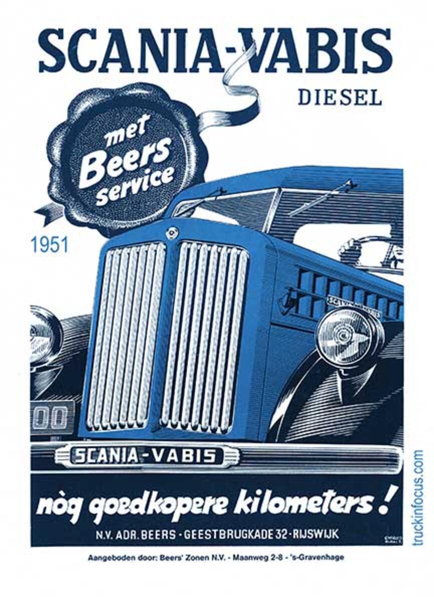 Niederländischsprachige Scania-Vabis-Anzeige des Importeurs Beers von 1951