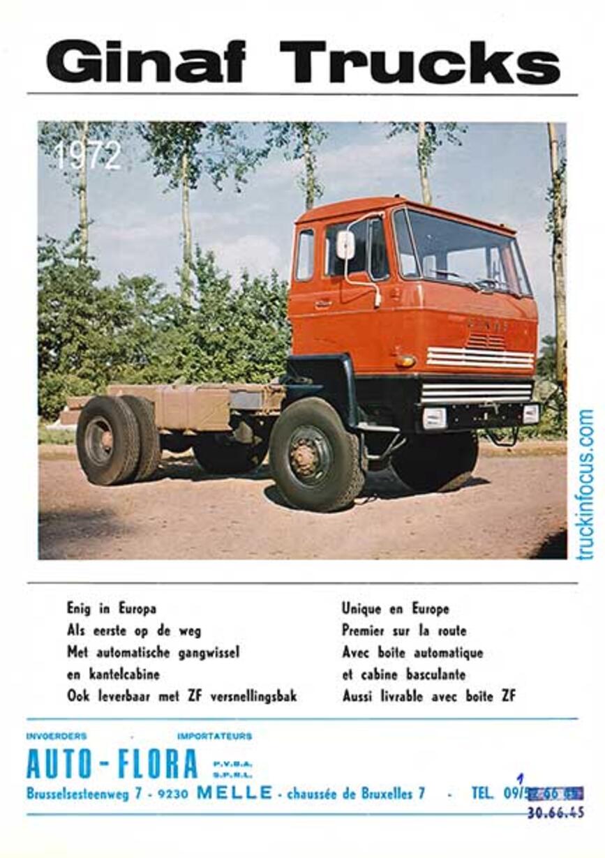 Front page of a Dutch and French language Ginaf brochure from 1972