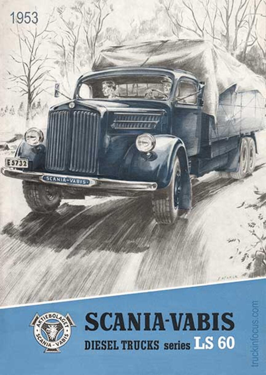 Titelseite eines englischsprachigen Scania-Vabis-Prospekts von 1953